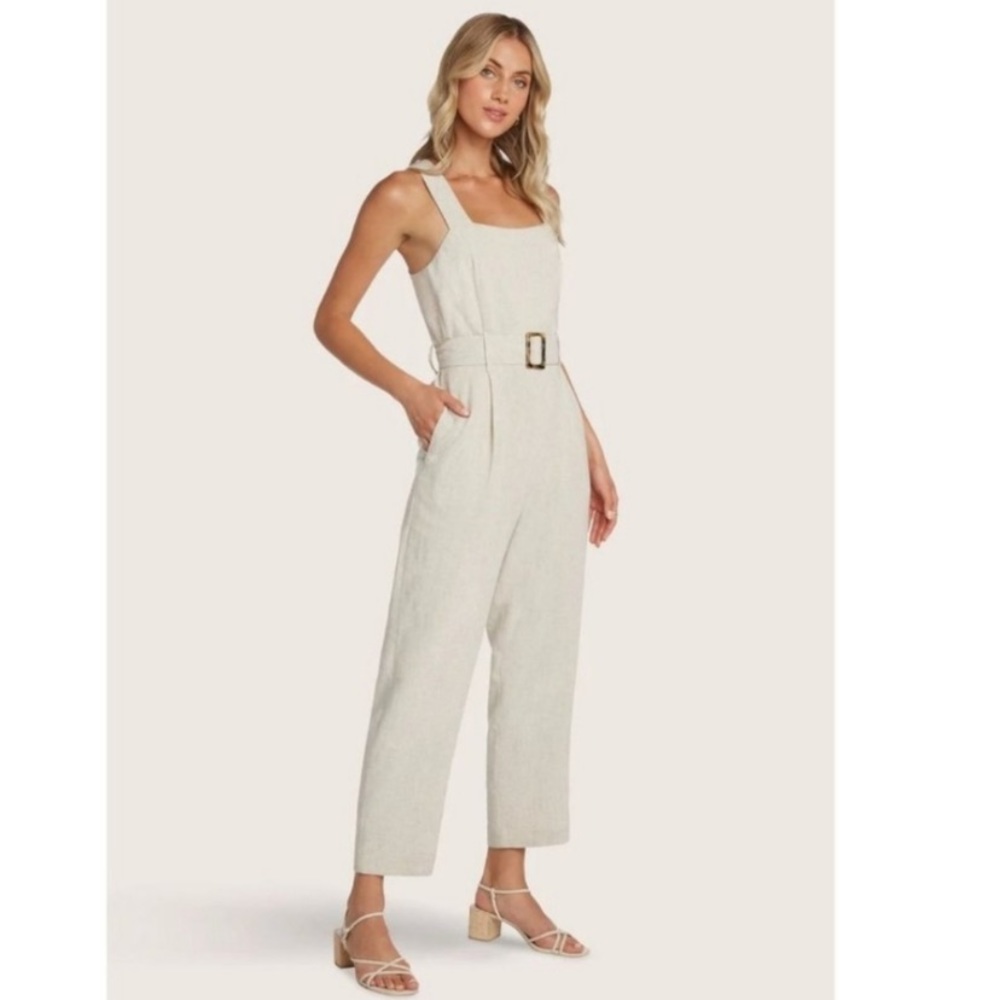Willow Linen Belted Jumpsuit in Sand